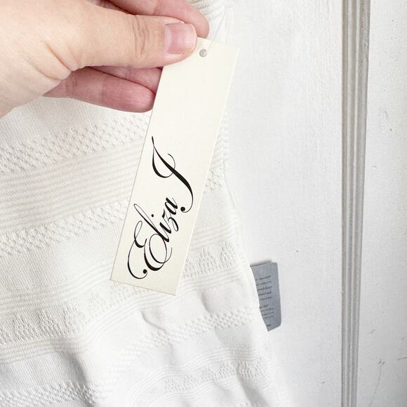 Eliza J Pointelle Knit Ruffle Hem Dress Ivory Petite Size Small NEW Textured - Picture 12 of 16